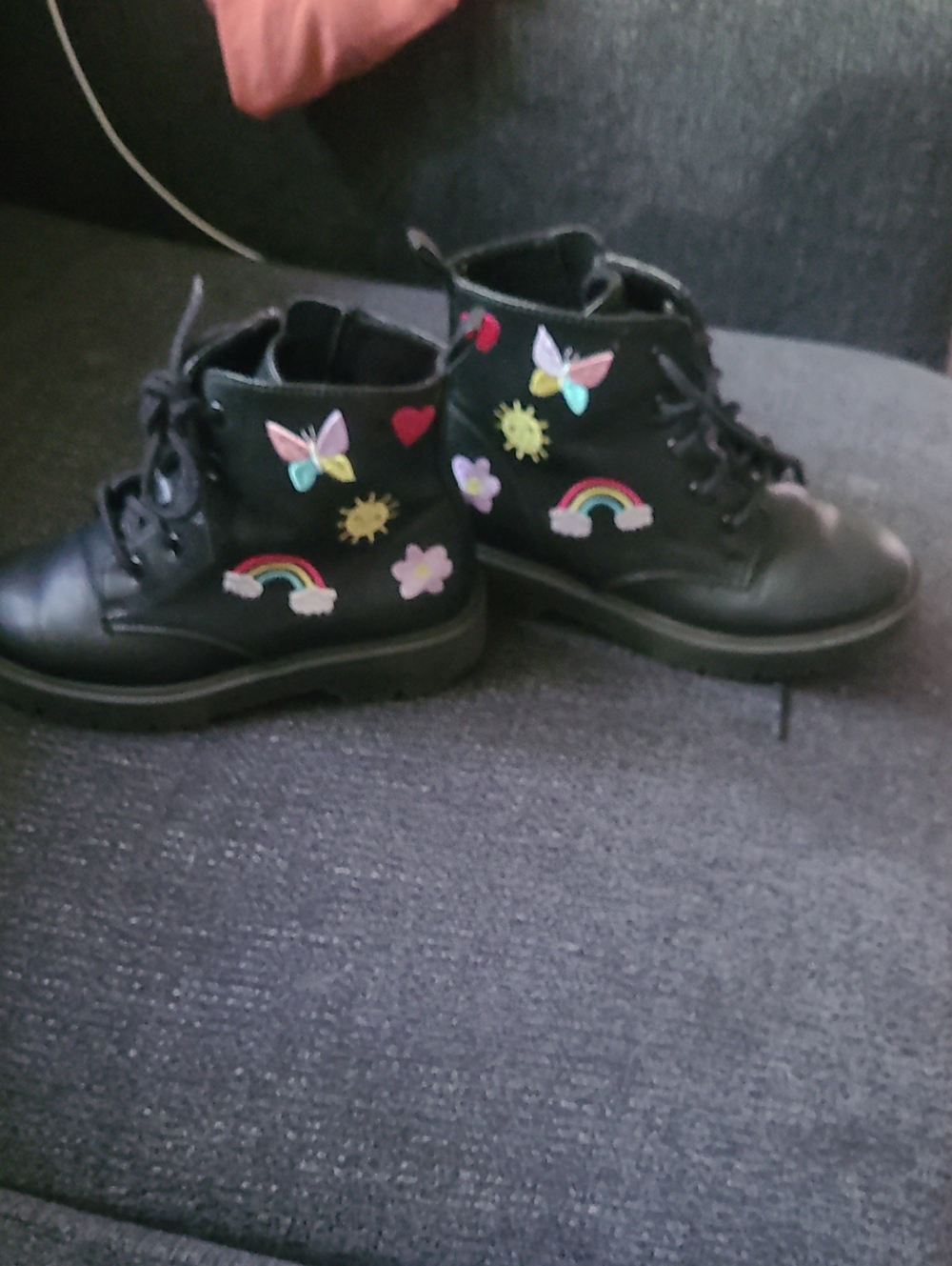Kids Black Lace-Up Boots with Colorful Patch Accents